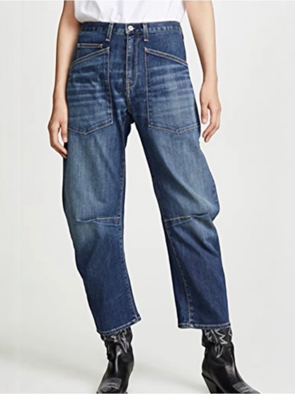 Nili Lotan Blue Jeans SHON JEAN Mid-Rise Non-Stretch Bow-Leg Denim Barrel - Picture 2 of 8